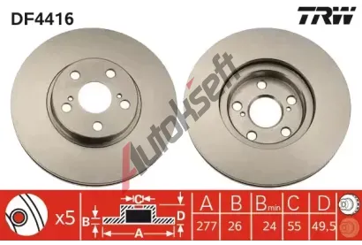 TRW Brzdový kotouč - 277 mm TRW DF4416, DF4416  TRW Brzdový kotouč - 277 mm TRW DF4416, DF4416