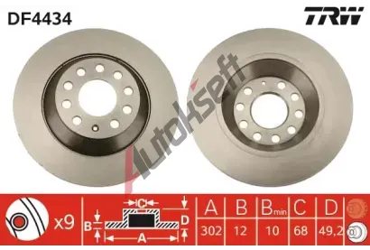 TRW Brzdový kotouč - 302 mm TRW DF4434, DF4434 TRW Brzdový kotouč - 302 mm TRW DF4434, DF4434