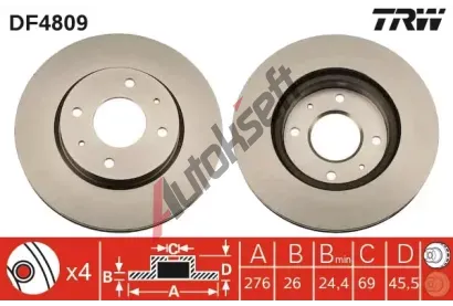 TRW Brzdový kotouč - 276 mm TRW DF4809, DF4809  TRW Brzdový kotouč - 276 mm TRW DF4809, DF4809