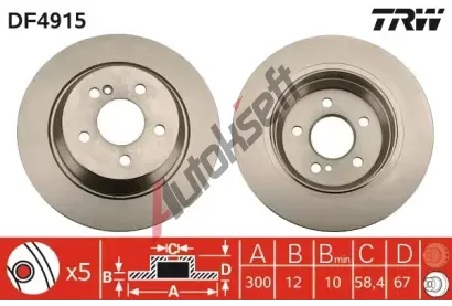 TRW Brzdový kotouč - 300 mm TRW DF4915, DF4915  TRW Brzdový kotouč - 300 mm TRW DF4915, DF4915