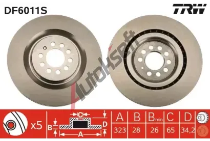 TRW Brzdový kotouč - 323 mm TRW DF6011S, DF6011S TRW Brzdový kotouč - 323 mm TRW DF6011S, DF6011S