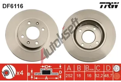 TRW Brzdový kotouč - 252 mm TRW DF6116, DF6116 TRW Brzdový kotouč - 252 mm TRW DF6116, DF6116