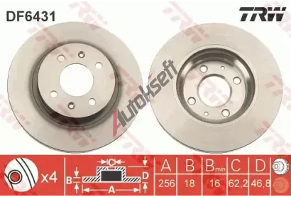 TRW Brzdový kotouč - 256 mm TRW DF6431, DF6431 TRW Brzdový kotouč - 256 mm TRW DF6431, DF6431