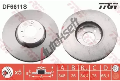 TRW Brzdový kotouč - 348 mm TRW DF6611S, DF6611S TRW Brzdový kotouč - 348 mm TRW DF6611S, DF6611S