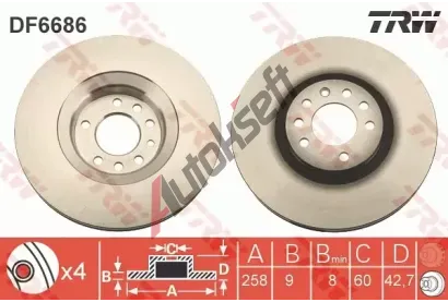 TRW Brzdový kotouč - 258 mm TRW DF6686, DF6686 TRW Brzdový kotouč - 258 mm TRW DF6686, DF6686