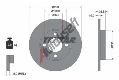 TEXTAR Brzdový kotouč PRO - 239 mm TXT 92071903, 92071903  TEXTAR Brzdový kotouč PRO - 239 mm TXT 92071903, 92071903