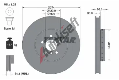 TEXTAR Brzdov kotou PRO - 374 mm TXT 92266125, 92266125