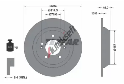 TEXTAR Brzdový kotouč PRO - 284 mm TXT 92267803, 92267803 TEXTAR Brzdový kotouč PRO - 284 mm TXT 92267803, 92267803