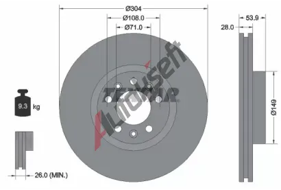 TEXTAR Brzdov kotou PRO - 304 mm TXT 92287203, 92287203