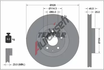 TEXTAR Brzdový kotouč - 326 mm TXT 92337603, 92337603 TEXTAR Brzdový kotouč - 326 mm TXT 92337603, 92337603