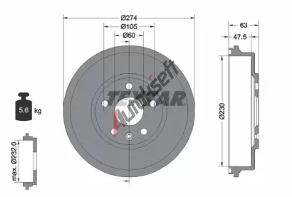 TEXTAR Brzdový buben - 230 mm TXT 94039600, 94039600 TEXTAR Brzdový buben - 230 mm TXT 94039600, 94039600