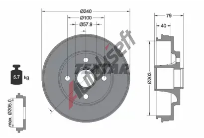 TEXTAR Brzdový buben TXT 94049800, 94049800 TEXTAR Brzdový buben TXT 94049800, 94049800