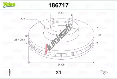 VALEO Brzdový kotouč - 308 mm VA 186717, 186717 VALEO Brzdový kotouč - 308 mm VA 186717, 186717