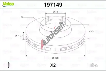 VALEO Brzdový kotouč - 278 mm VA 197149, 197149 VALEO Brzdový kotouč - 278 mm VA 197149, 197149