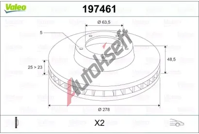 VALEO Brzdový kotouč - 278 mm VA 197461, 197461 VALEO Brzdový kotouč - 278 mm VA 197461, 197461