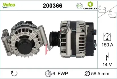 VALEO Alternátor VALEO CORE-FLEX VA 200366, 200366 VALEO Alternátor VALEO CORE-FLEX VA 200366, 200366