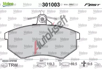 VALEO Sada brzdovch destiek FIRST VA 301003, 301003