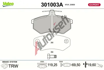 VALEO Sada brzdov�ch desti�ek EXPERT VA 301003A, 301003A