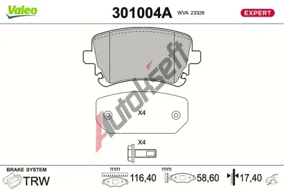 VALEO Sada brzdov�ch desti�ek EXPERT VA 301004A, 301004A