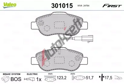 VALEO Sada brzdových destiček FIRST VA 301015, 301015 VALEO Sada brzdových destiček FIRST VA 301015, 301015