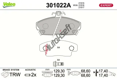 VALEO Sada brzdových destiček EXPERT VA 301022A, 301022A VALEO Sada brzdových destiček EXPERT VA 301022A, 301022A