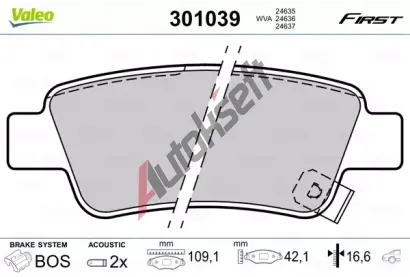 VALEO Sada brzdových destiček FIRST VA 301039, 301039 VALEO Sada brzdových destiček FIRST VA 301039, 301039