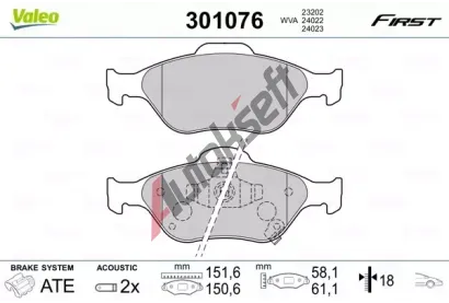 VALEO Sada brzdovch destiek FIRST VA 301076, 301076