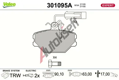 VALEO Sada brzdových destiček EXPERT VA 301095A, 301095A VALEO Sada brzdových destiček EXPERT VA 301095A, 301095A