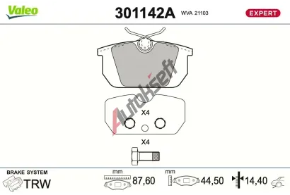 VALEO Sada brzdových destiček EXPERT VA 301142A, 301142A VALEO Sada brzdových destiček EXPERT VA 301142A, 301142A