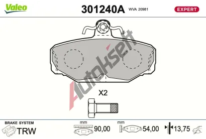 VALEO Sada brzdov�ch desti�ek EXPERT VA 301240A, 301240A