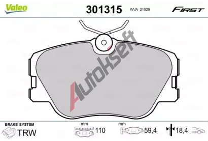 VALEO Sada brzdovch destiek FIRST VA 301315, 301315
