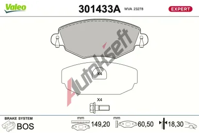 VALEO Sada brzdových destiček EXPERT VA 301433A, 301433A VALEO Sada brzdových destiček EXPERT VA 301433A, 301433A