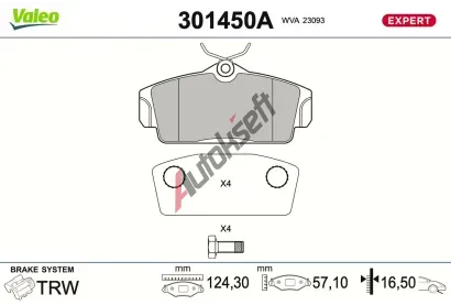 VALEO Sada brzdových destiček EXPERT VA 301450A, 301450A VALEO Sada brzdových destiček EXPERT VA 301450A, 301450A