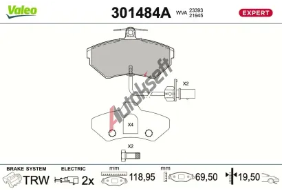 VALEO Sada brzdových destiček EXPERT VA 301484A, 301484A VALEO Sada brzdových destiček EXPERT VA 301484A, 301484A