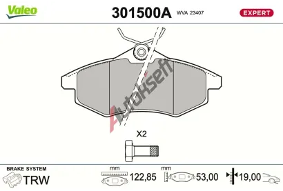 VALEO Sada brzdových destiček EXPERT VA 301500A, 301500A VALEO Sada brzdových destiček EXPERT VA 301500A, 301500A