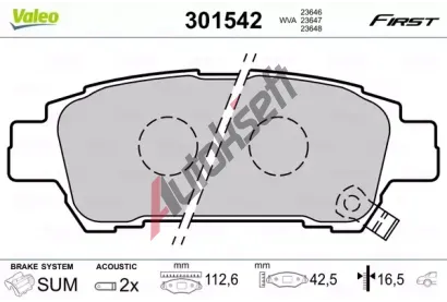 VALEO Sada brzdovch destiek FIRST VA 301542, 301542
