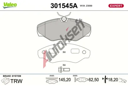 VALEO Sada brzdov�ch desti�ek EXPERT VA 301545A, 301545A