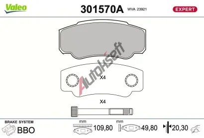 VALEO Sada brzdových destiček EXPERT VA 301570A, 301570A VALEO Sada brzdových destiček EXPERT VA 301570A, 301570A