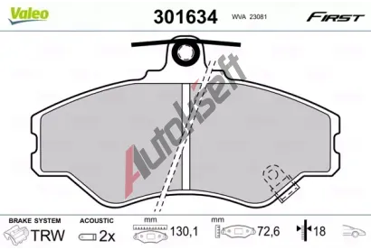 VALEO Sada brzdovch destiek FIRST VA 301634, 301634