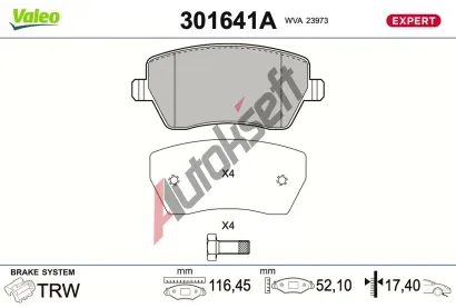 VALEO Sada brzdových destiček EXPERT VA 301641A, 301641A VALEO Sada brzdových destiček EXPERT VA 301641A, 301641A