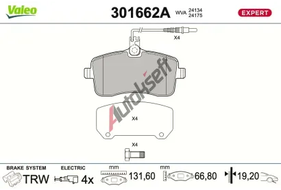 VALEO Sada brzdových destiček EXPERT VA 301662A, 301662A VALEO Sada brzdových destiček EXPERT VA 301662A, 301662A
