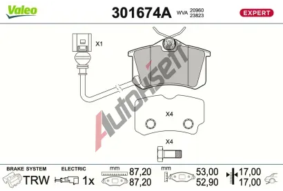 VALEO Sada brzdových destiček EXPERT VA 301674A, 301674A VALEO Sada brzdových destiček EXPERT VA 301674A, 301674A