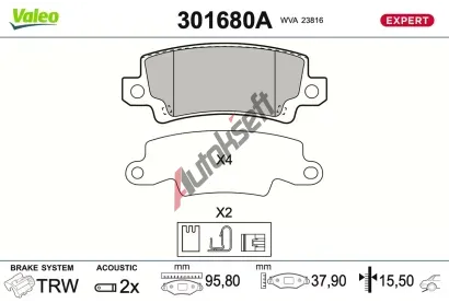 VALEO Sada brzdových destiček EXPERT VA 301680A, 301680A VALEO Sada brzdových destiček EXPERT VA 301680A, 301680A
