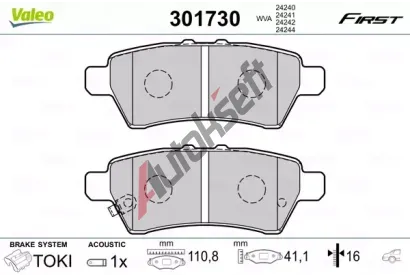 VALEO Sada brzdových destiček FIRST VA 301730, 301730 VALEO Sada brzdových destiček FIRST VA 301730, 301730