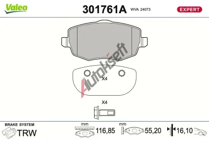 VALEO Sada brzdových destiček EXPERT VA 301761A, 301761A VALEO Sada brzdových destiček EXPERT VA 301761A, 301761A