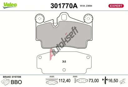 VALEO Sada brzdových destiček EXPERT VA 301770A, 301770A VALEO Sada brzdových destiček EXPERT VA 301770A, 301770A