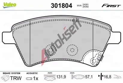 VALEO Sada brzdových destiček FIRST VA 301804, 301804 VALEO Sada brzdových destiček FIRST VA 301804, 301804