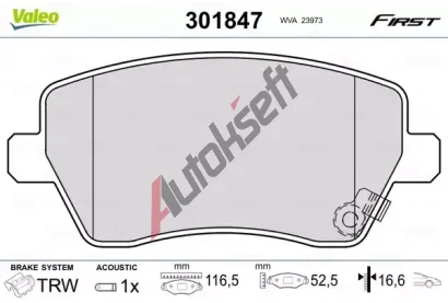 VALEO Sada brzdovch destiek FIRST VA 301847, 301847
