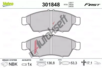 VALEO Sada brzdovch destiek FIRST VA 301848, 301848