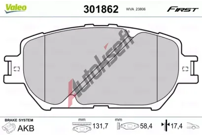 VALEO Sada brzdovch destiek FIRST VA 301862, 301862